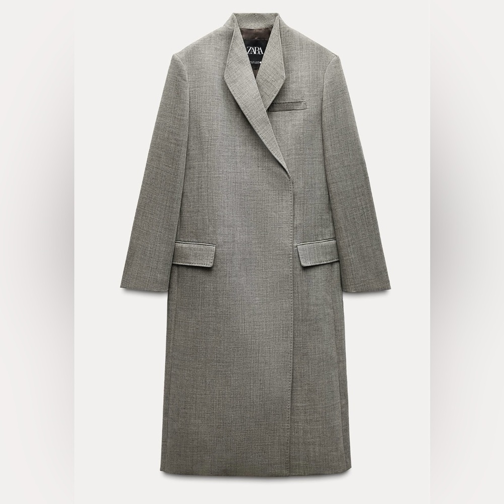 New $229 ZARA ZW Collection Sz S 100% Long Classic Current Style Wool Gray Coat